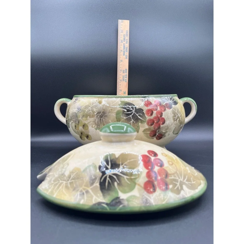 Vintage WCL Ceramic Grape Vine Soup Tureen with Lid and Handles Oval 12.5‎ Inch